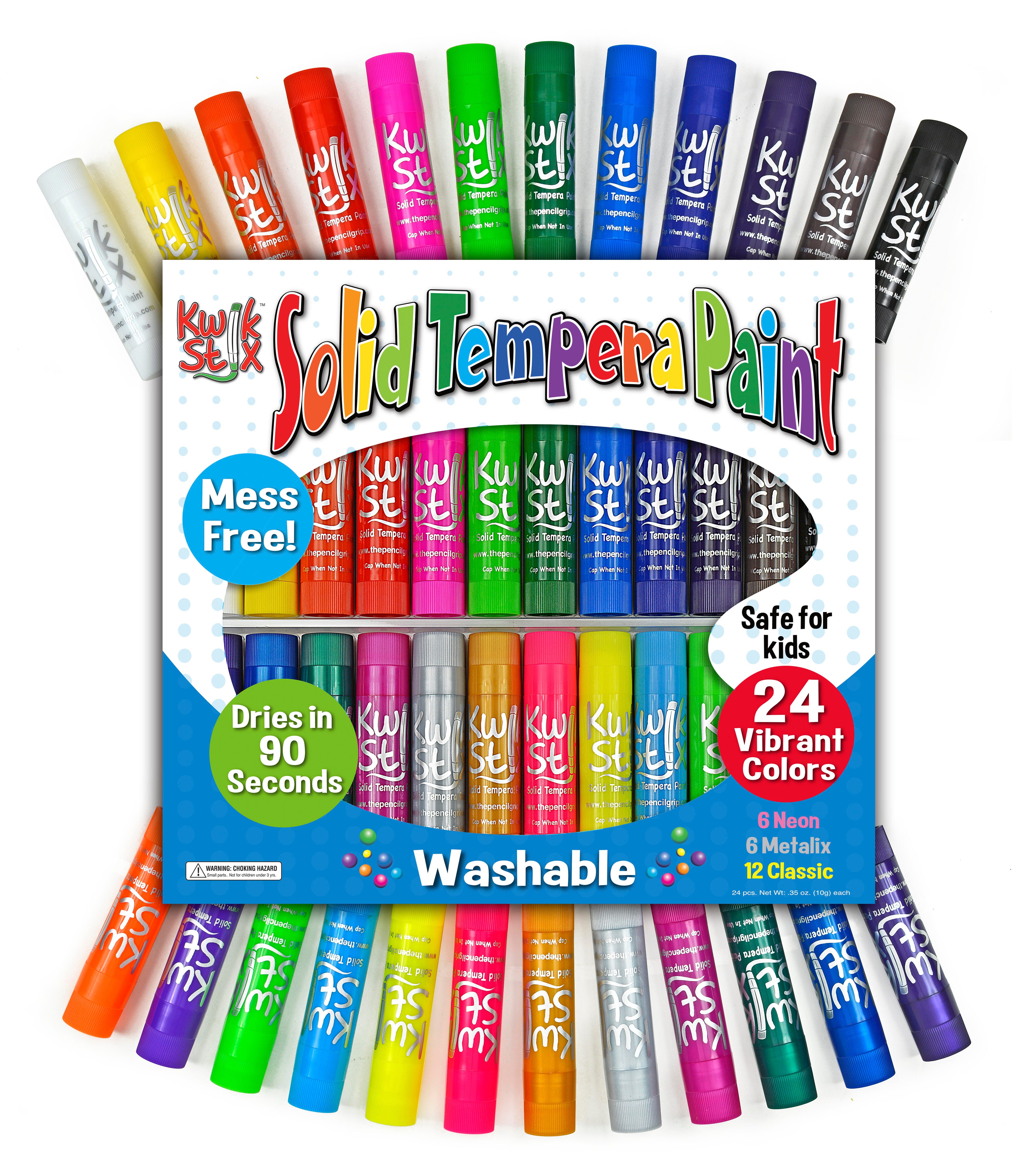 Kwik Stix Solid Tempera Paints Combo Pack, Original Size, Assorted Colors, Set of 24 1560527